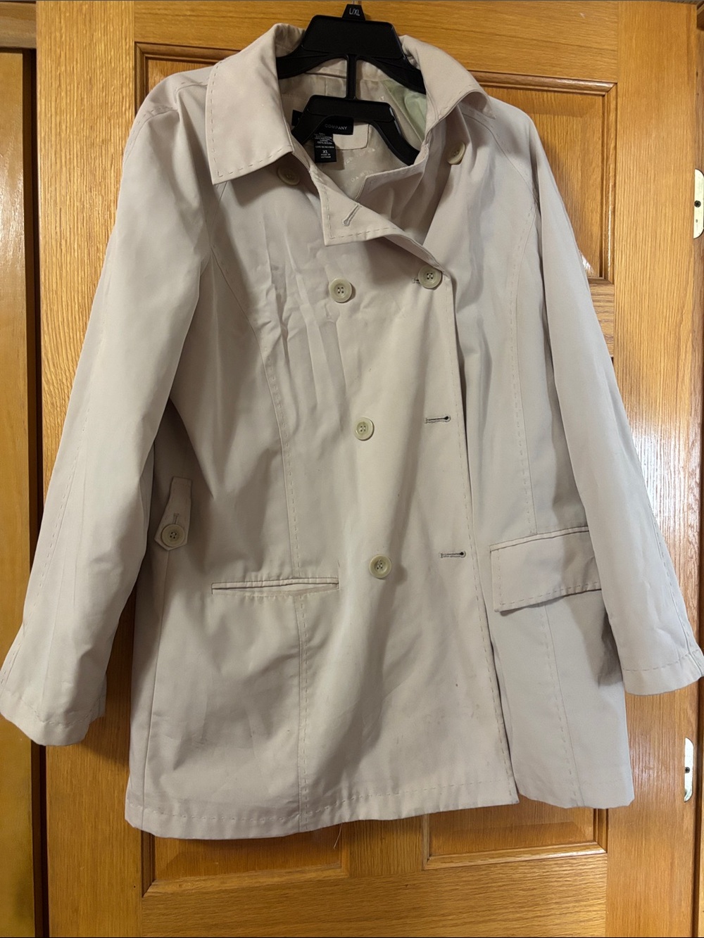 New York & Company Light Beige Double-Breasted Trench Coat
